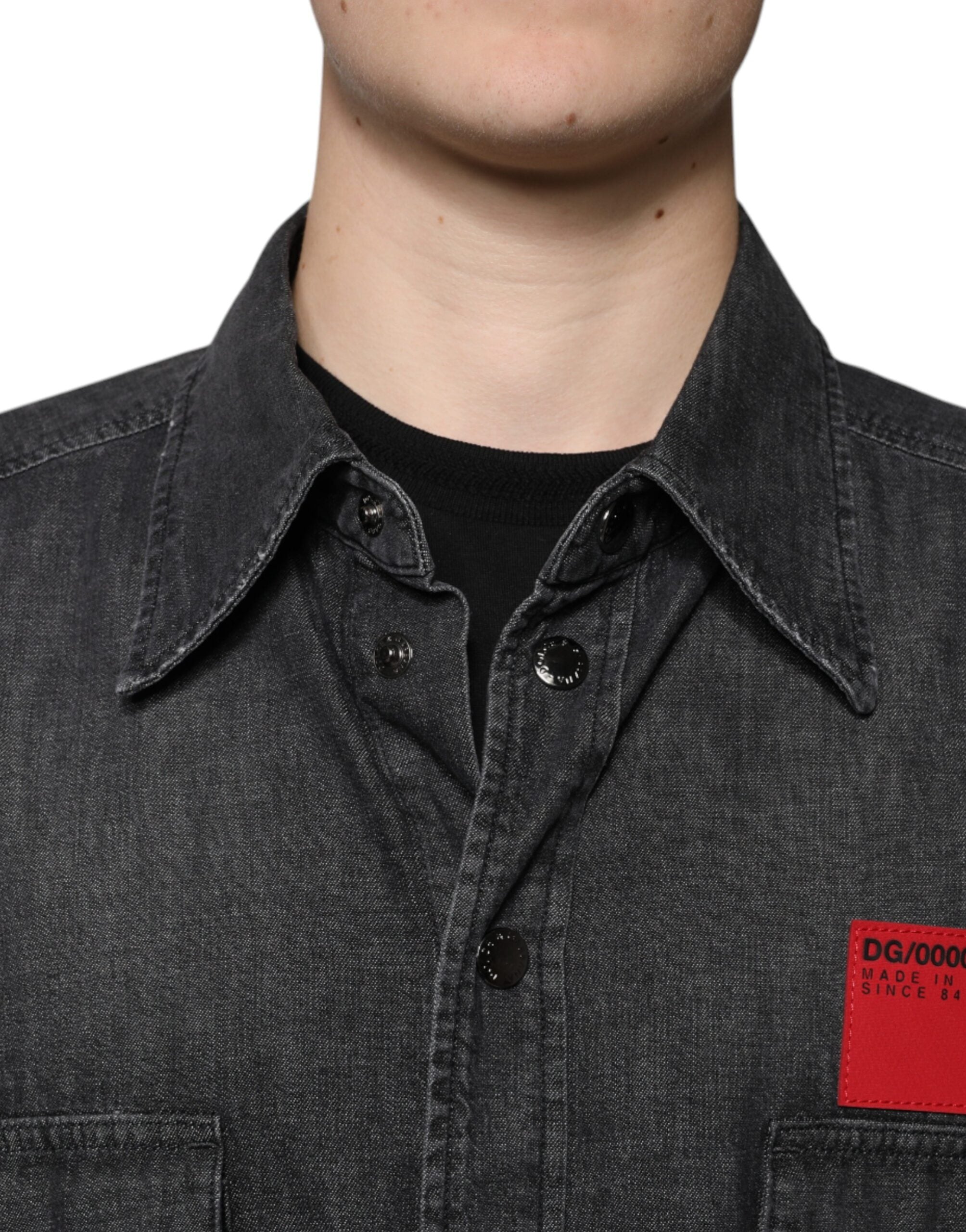 Dolce & Gabbana Black logo cotton shirt with denim button placket
